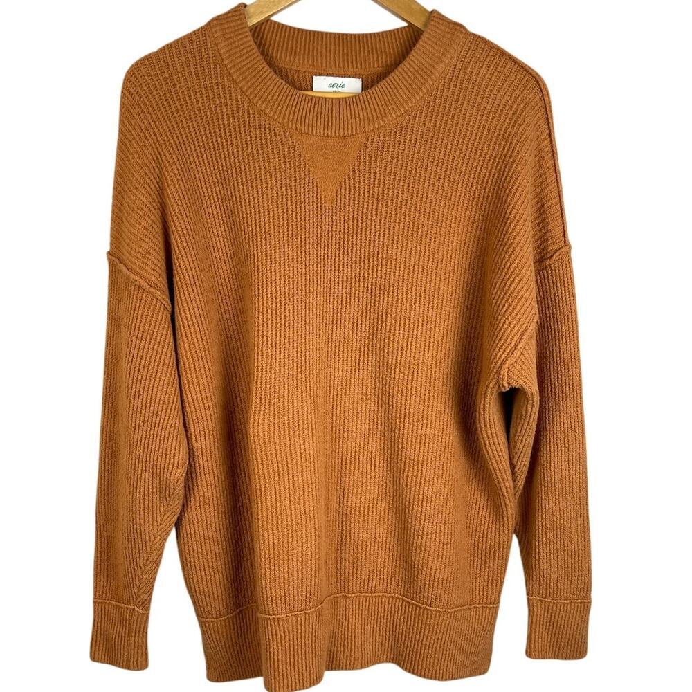 Aerie Oversized Boho Knit Soft Drop Sleeve‎ Tan Crewneck Sweater Size XS